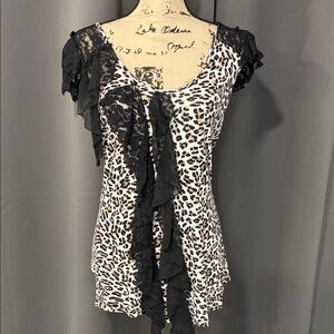 Daytrip Animal Print Blouse with Black Lace Accents